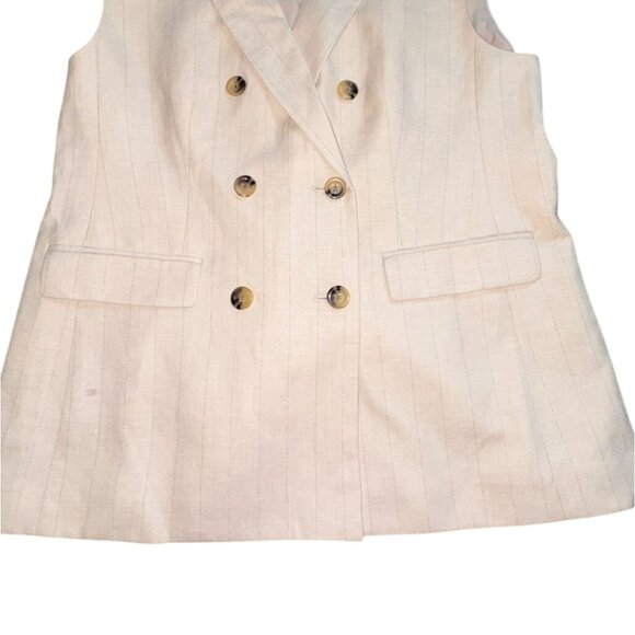 Ann Taylor Pin Striped Double Vested Breast-Tan-Size 14-NWT - Picture 6 of 8